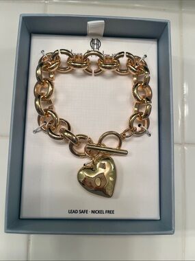 House of Harlow 1960 Gold Heart Toggle Charm Bracelet NWT